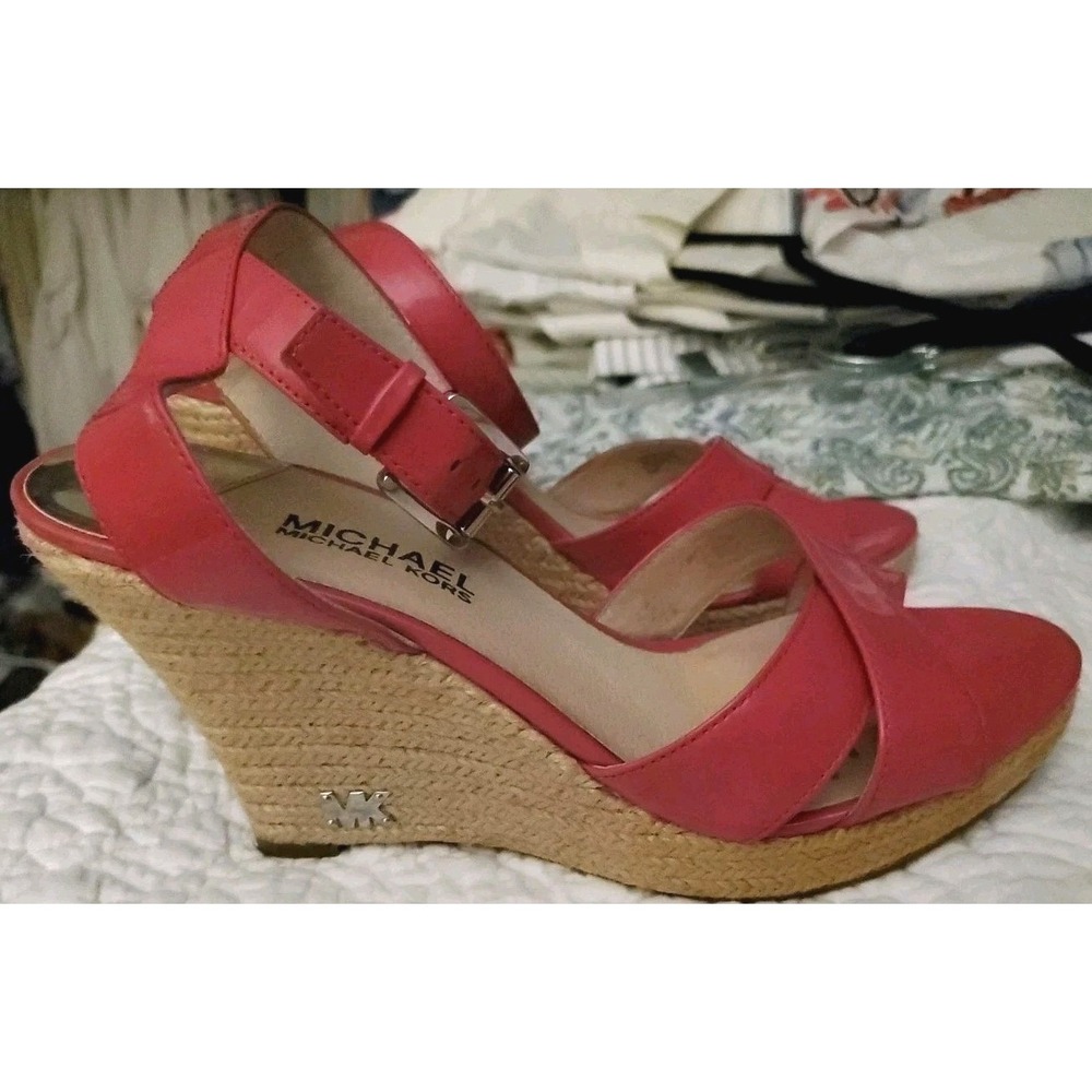 Michael Kors Kami Ankle Strap Wedge Heels Espadrille Shoess Pink 9.5M